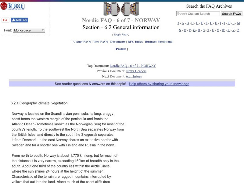 Faq Archives: Nordic Faq Index: General Information: Norway Handout