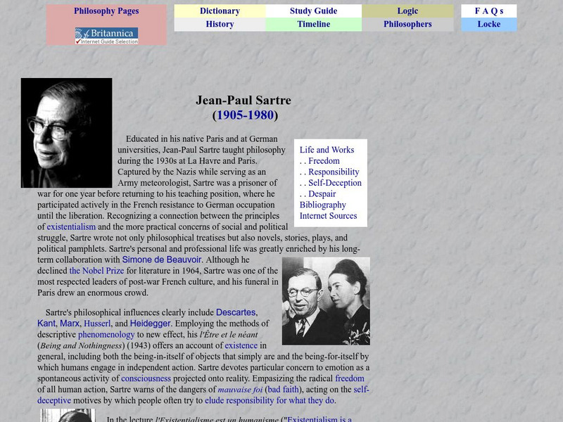 Philosophy Pages: Jean Paul Sartre (1905 1980) Handout Philosophy Pages: Jean Paul Sartre (1905 1980) Handout