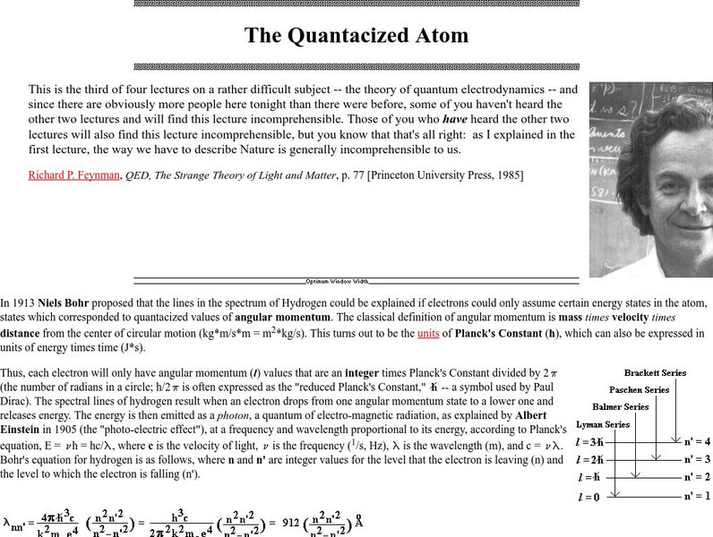 Proceedings of the Friesian School/the Quantacized Atom Handout Proceedings of the Friesian School/the Quantacized Atom Handout