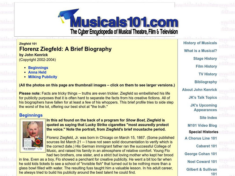 Musicals 101: Florenz Ziegfeld Handout Musicals 101: Florenz Ziegfeld Handout