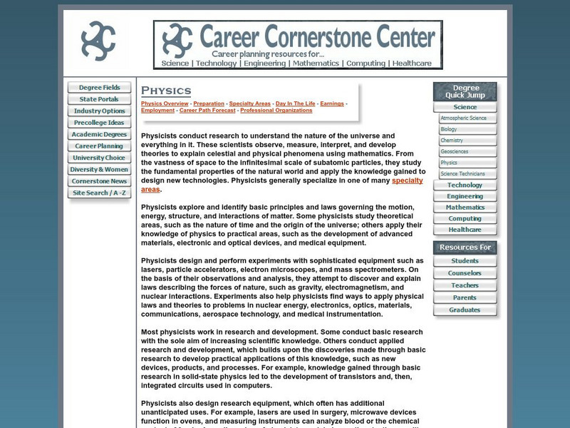 Sloan Career Cornerstone Center: Career as a Physicist Website Sloan Career Cornerstone Center: Career as a Physicist Website