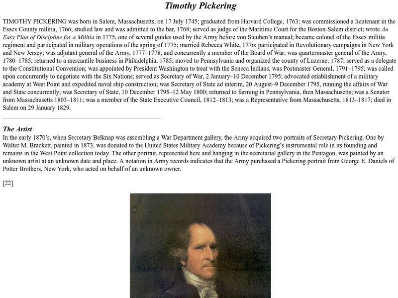 U.s. Army Center of Military History: Timothy Pickering Handout U.s. Army Center of Military History: Timothy Pickering Handout