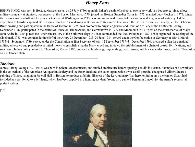 U.s. Army Center of Military History: Henry Knox, With Portrait Graphic