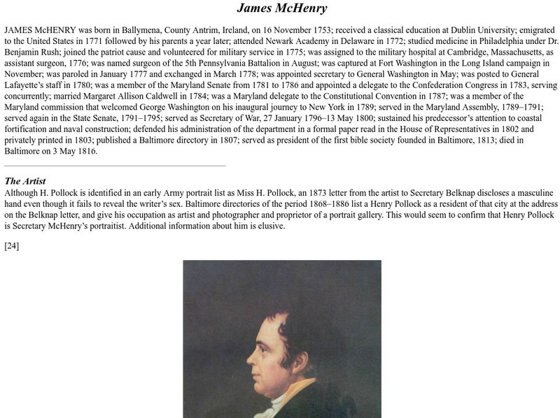 U.s. Army Center of Military History: James Mc Henry, With Portrait eBook