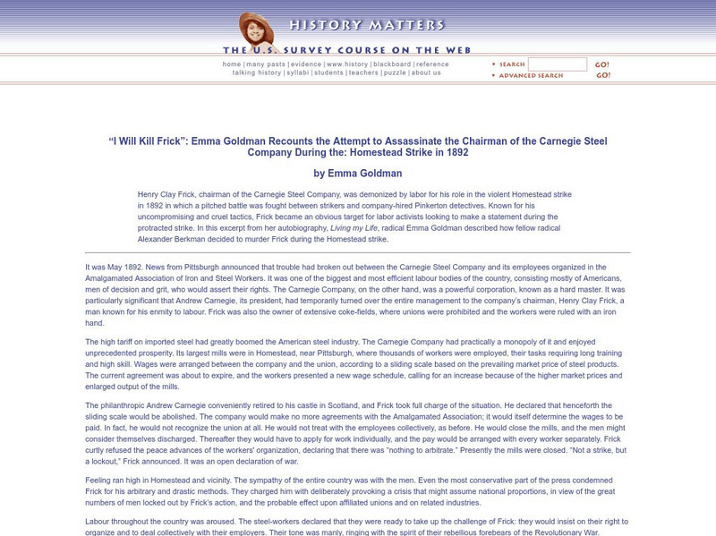 History Matters: I Will Kill Frick Primary History Matters: I Will Kill Frick Primary