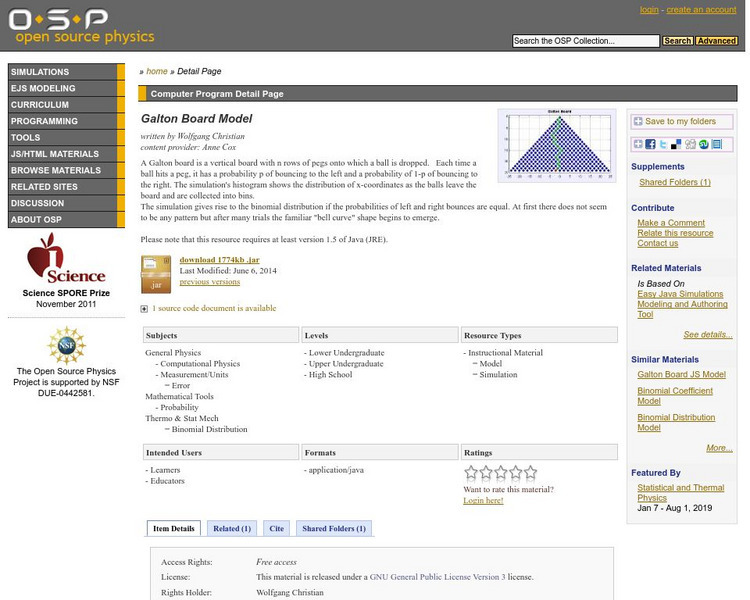 Com Padre Digital Library: Open Source Physics: Galton Board Model Unit Plan