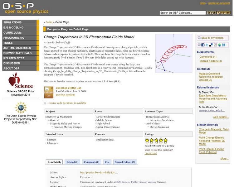 Com Padre Digital Library: Open Source Physics: Charge Trajectories Handout