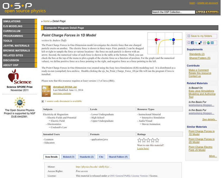 Com Padre Digital Library: Open Source Physics: Point Charge Forces in 1 D Model Handout
