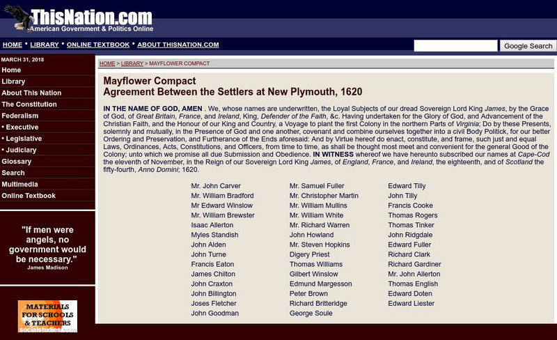 This nation.com: Mayflower Compact Primary This nation.com: Mayflower Compact Primary