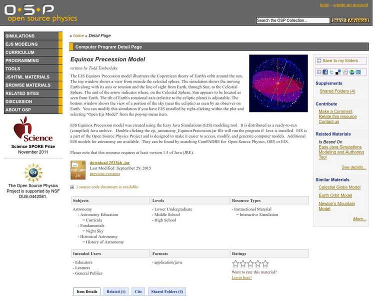 Com Padre Digital Library: Open Source Physics: Equinox Precession Model Interactive Com Padre Digital Library: Open Source Physics: Equinox Precession Model Interactive