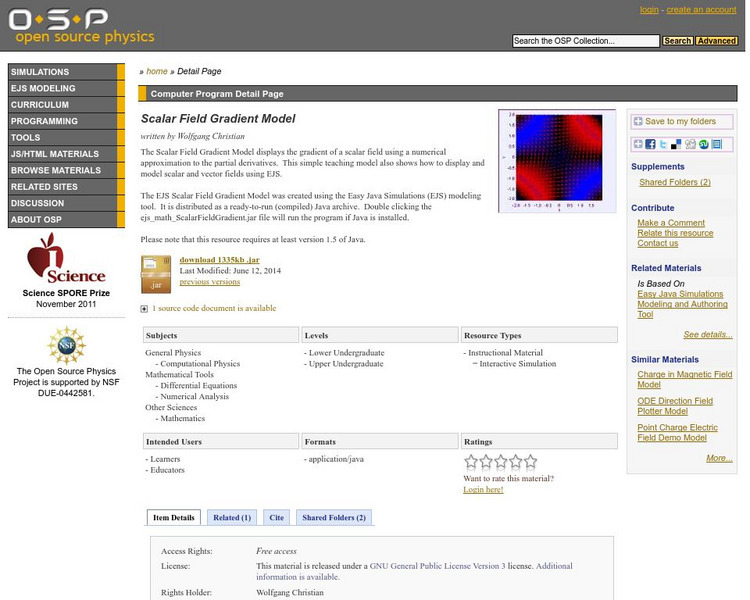 Com Padre Digital Library: Open Source Physics: Scalar Field Gradient Model Activity Com Padre Digital Library: Open Source Physics: Scalar Field Gradient Model Activity