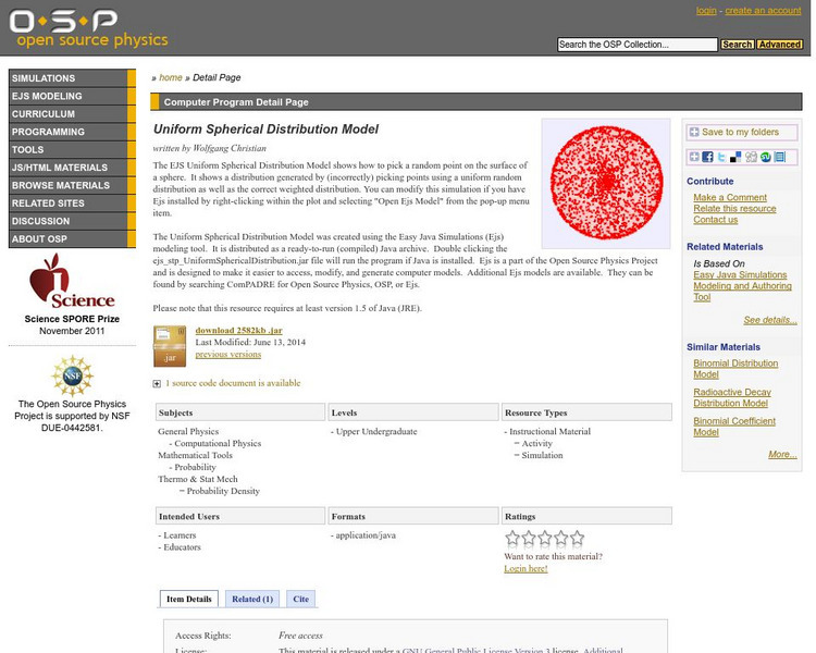 Com Padre Digital Library: Open Source Physics: Uniform Spherical Distribution Activity