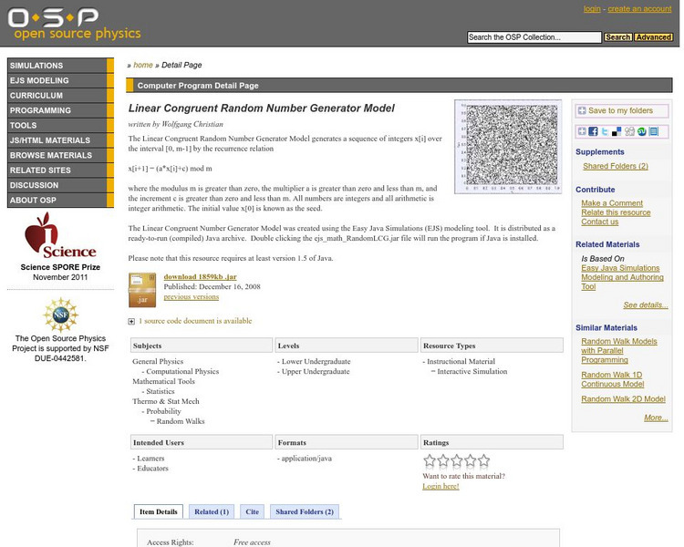 Com Padre Digital Library: Open Source Physics: Random Number Generator Model Activity Com Padre Digital Library: Open Source Physics: Random Number Generator Model Activity