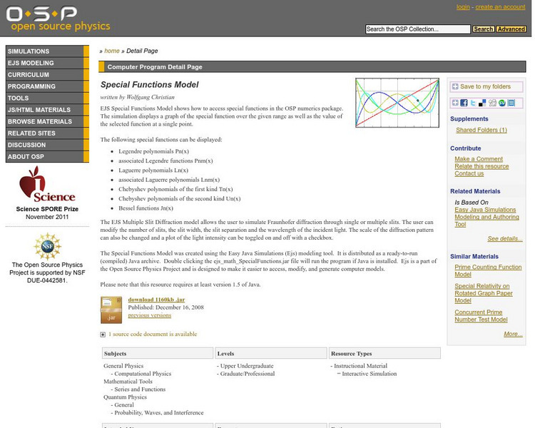 Com Padre Digital Library: Open Source Physics: Special Functions Model Activity Com Padre Digital Library: Open Source Physics: Special Functions Model Activity