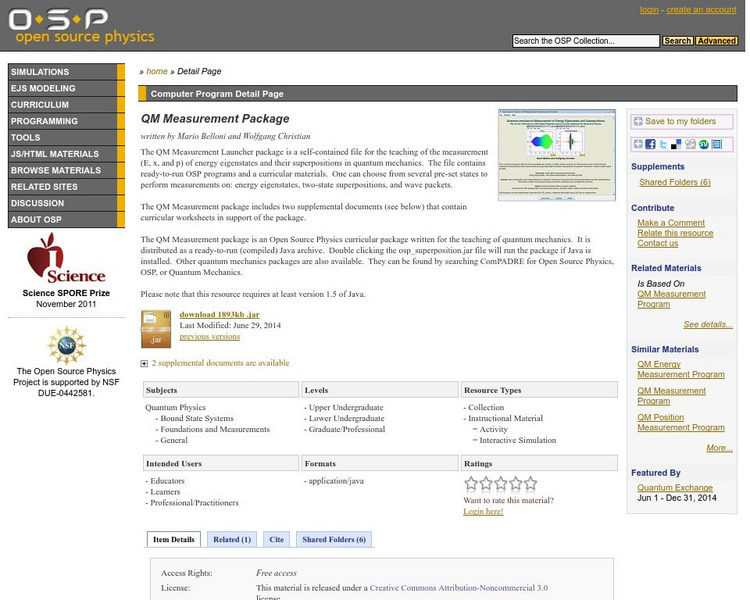 Com Padre Digital Library: Open Source Physics: Qm Measurement Package Website Com Padre Digital Library: Open Source Physics: Qm Measurement Package Website