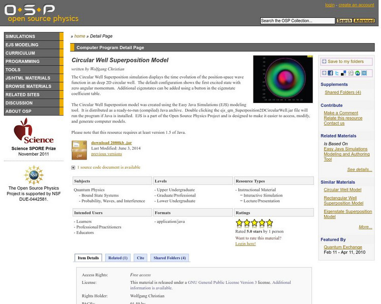 Com Padre Digital Library: Open Source Physics: Circular Well Superposition Website Com Padre Digital Library: Open Source Physics: Circular Well Superposition Website
