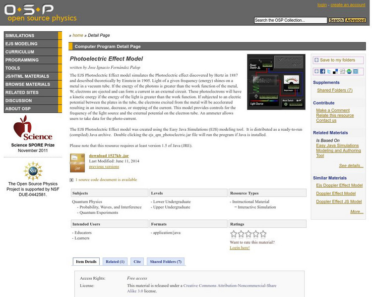Com Padre Digital Library: Open Source Physics: Ejs Photoelectric Effect Interactive
