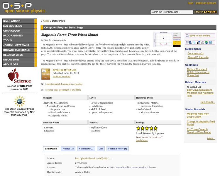 Com Padre Digital Library: Open Source Physics: Magnetic Force Three Wires Model Handout