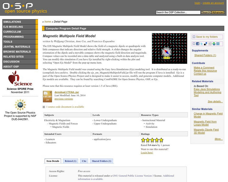 Com Padre Digital Library: Open Source Physics: Magnetic Multipole Field Model Handout Com Padre Digital Library: Open Source Physics: Magnetic Multipole Field Model Handout