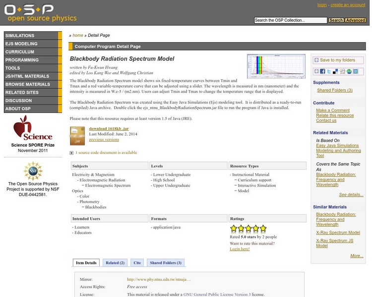 Com Padre Digital Library: Open Source Physics: Blackbody Radiation Spectrum Handout Com Padre Digital Library: Open Source Physics: Blackbody Radiation Spectrum Handout