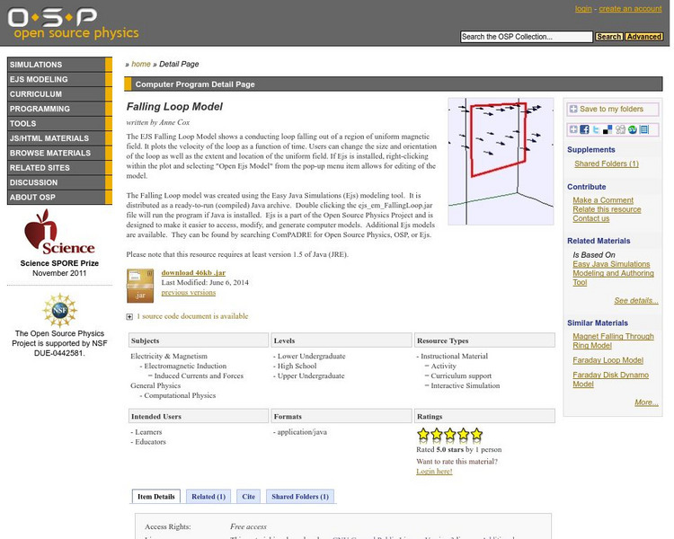 Com Padre Digital Library: Open Source Physics: Falling Loop Model Handout Com Padre Digital Library: Open Source Physics: Falling Loop Model Handout