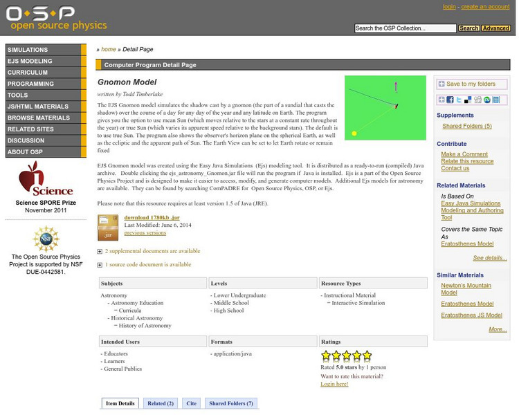 Com Padre Digital Library: Open Source Physics: Gnomon Model Interactive Com Padre Digital Library: Open Source Physics: Gnomon Model Interactive
