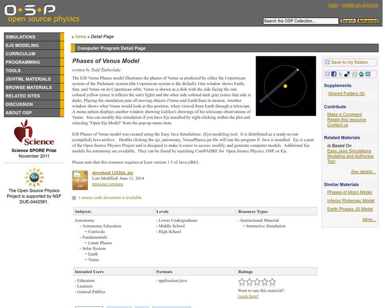Com Padre Digital Library: Open Source Physics: Phases of Venus Model Handout