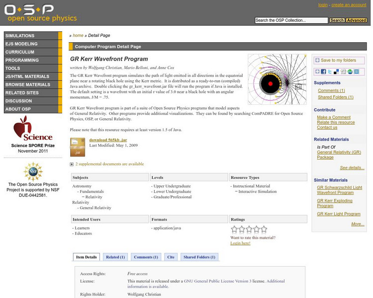 Com Padre Digital Library: Open Source Physics: Gr Kerr Wavefront Program Interactive Com Padre Digital Library: Open Source Physics: Gr Kerr Wavefront Program Interactive