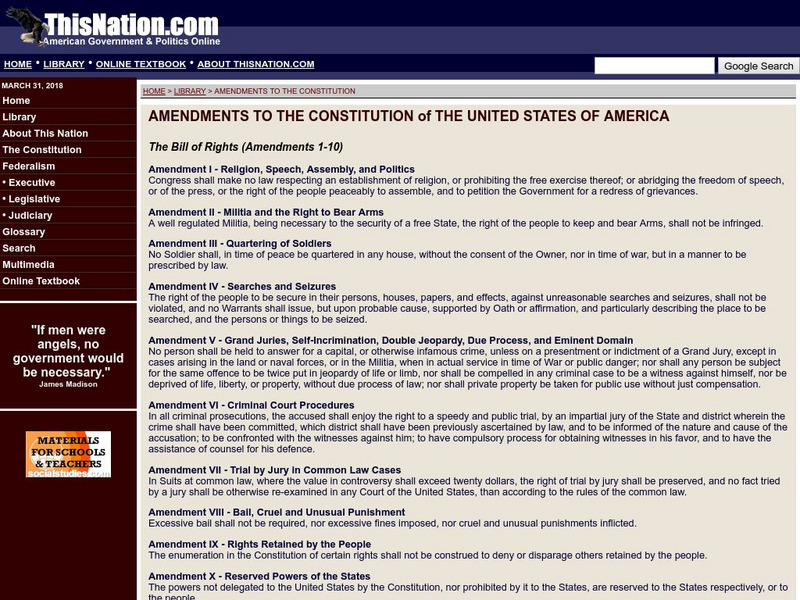 This nation.com: Amendments to the u.s. Constitution Handout This nation.com: Amendments to the u.s. Constitution Handout