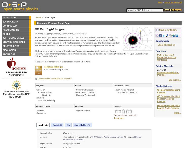 Com Padre Digital Library: Open Source Physics: Gr Kerr Light Program Interactive