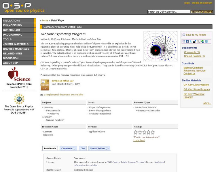 Com Padre Digital Library: Open Source Physics: Gr Kerr Exploding Program Interactive Com Padre Digital Library: Open Source Physics: Gr Kerr Exploding Program Interactive