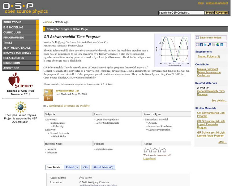 Com Padre Digital Library: Open Source Physics: Gr Schwarzschild Time Program Interactive