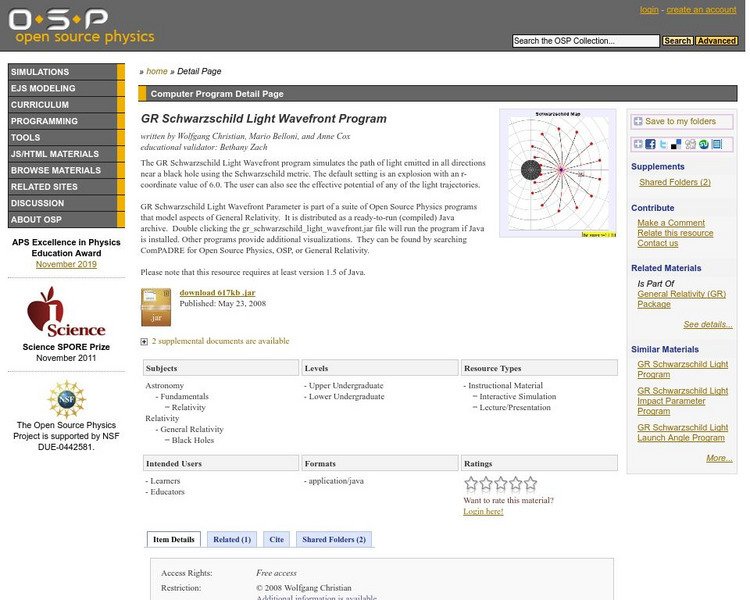Com Padre Digital Library: Open Source Physics: Schwarzschild Light Wavefront Interactive