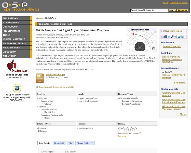 Com Padre Digital Library: Open Source Physics: Schwarzschild Light Impact Interactive Com Padre Digital Library: Open Source Physics: Schwarzschild Light Impact Interactive