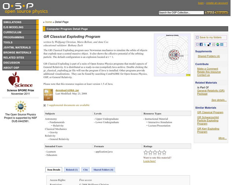 Com Padre Digital Library: Open Source Physics: Gr Classical Exploding Program Interactive Com Padre Digital Library: Open Source Physics: Gr Classical Exploding Program Interactive