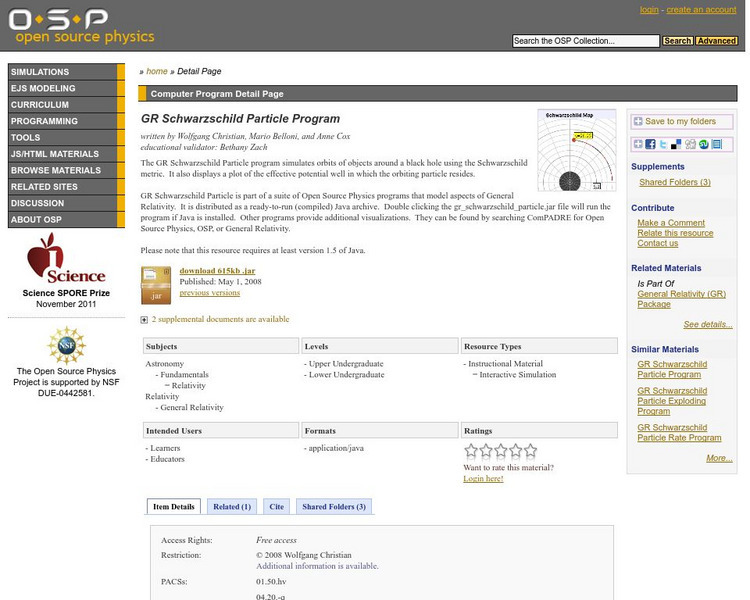 Com Padre Digital Library: Open Source Physics: Schwarzschild Particle Program Interactive Com Padre Digital Library: Open Source Physics: Schwarzschild Particle Program Interactive