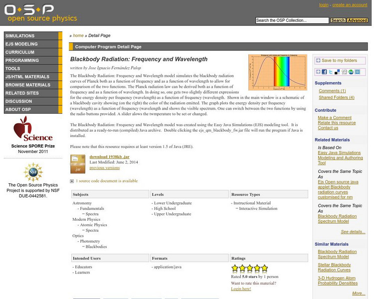 Com Padre Digital Library: Open Source Physics: Blackbody Radiation: Frequency Handout Com Padre Digital Library: Open Source Physics: Blackbody Radiation: Frequency Handout