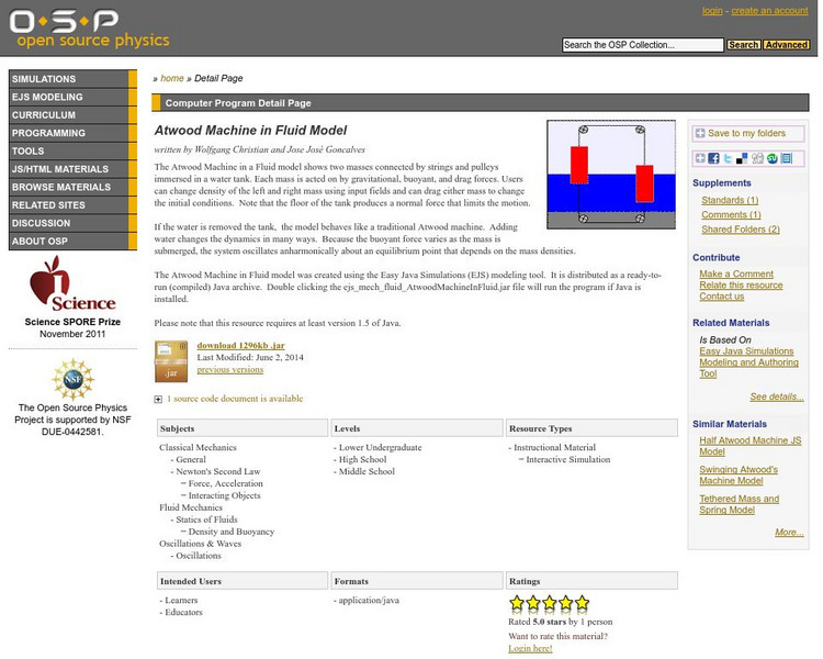 Com Padre Digital Library: Open Source Physics: Atwood Machine in Fluid Model Interactive