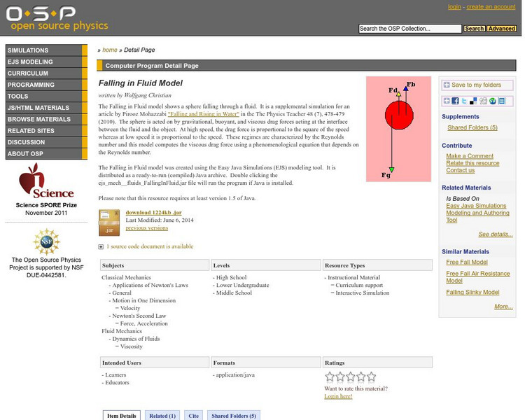 Com Padre Digital Library: Open Source Physics: Falling in Fluid Model Interactive Com Padre Digital Library: Open Source Physics: Falling in Fluid Model Interactive