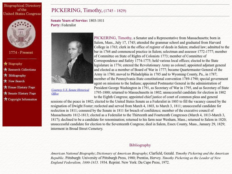 Loc: Biographical Directory of the u.s. Congress: Timothy Pickering Handout