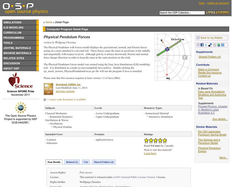 Com Padre Digital Library: Open Source Physics: Physical Pendulum Forces Interactive Com Padre Digital Library: Open Source Physics: Physical Pendulum Forces Interactive