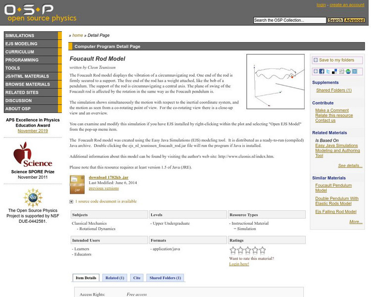 Com Padre Digital Library: Open Source Physics: Foucault Rod Model Interactive Com Padre Digital Library: Open Source Physics: Foucault Rod Model Interactive