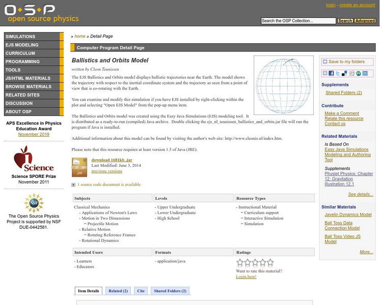 Com Padre Digital Library: Open Source Physics: Ballistics and Orbits Model Interactive Com Padre Digital Library: Open Source Physics: Ballistics and Orbits Model Interactive