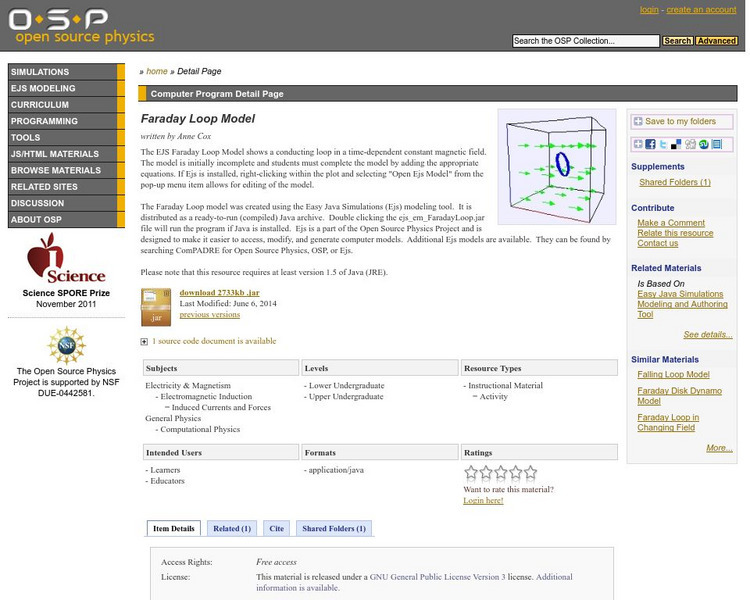 Com Padre Digital Library: Open Source Physics: Faraday Loop Model Handout Com Padre Digital Library: Open Source Physics: Faraday Loop Model Handout