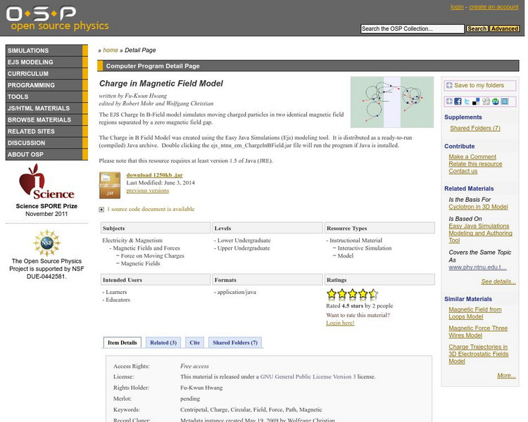 Com Padre Digital Library: Open Source Physics: Charge in Magnetic Field Model Handout