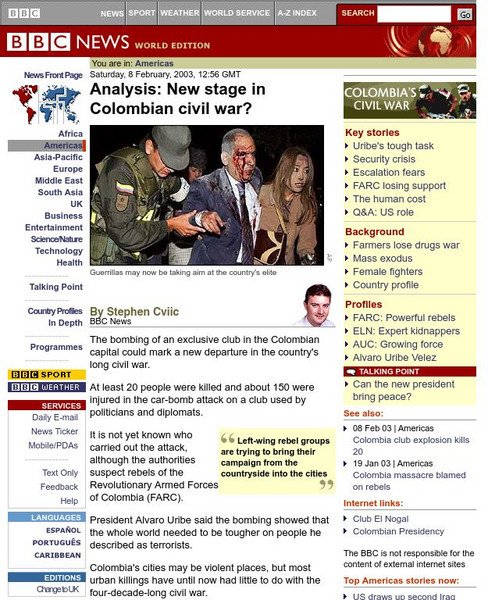 Bbc: New Stage in Colombian Civil War Handout Bbc: New Stage in Colombian Civil War Handout