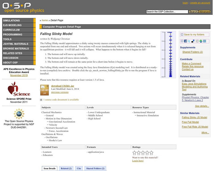 Com Padre Digital Library: Open Source Physics: Falling Slinky Model Interactive Com Padre Digital Library: Open Source Physics: Falling Slinky Model Interactive