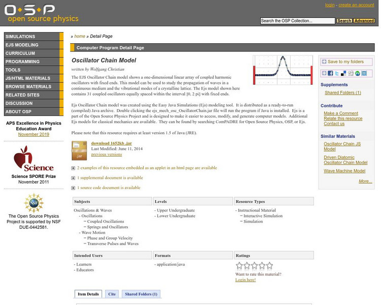 Com Padre Digital Library: Open Source Physics: Oscillator Chain Model Interactive Com Padre Digital Library: Open Source Physics: Oscillator Chain Model Interactive