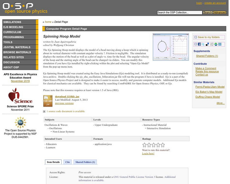 Com Padre Digital Library: Open Source Physics: Spinning Hoop Model Interactive