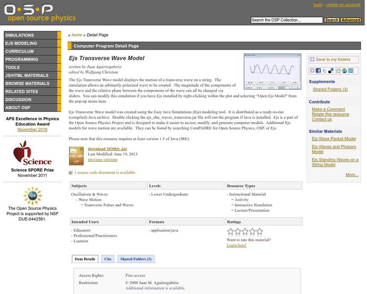 Com Padre Digital Library: Open Source Physics: Ejs Transverse Wave Model Interactive Com Padre Digital Library: Open Source Physics: Ejs Transverse Wave Model Interactive